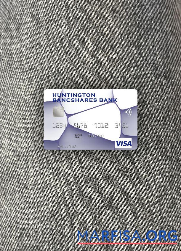 Blank USA Huntington Bancshares Bank visa card photolook front download for verification